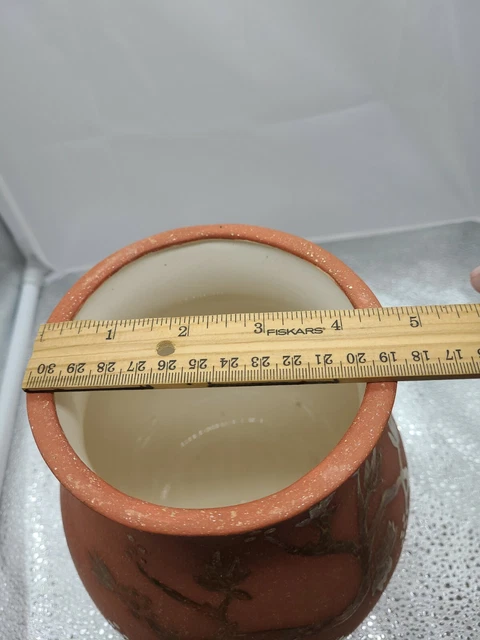 11 Zoll Porzellan Terra Cotta orange strukturiert handbemalt Urne Gin Glas mit goldenen Blumen 3