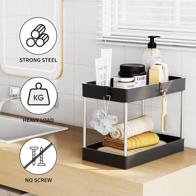 2 Tier Kitchen Pantry Organiser Under Sink Storage Shelf Spice Rack Organizer AU