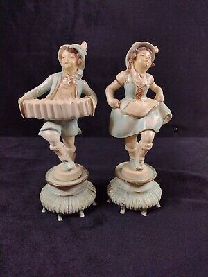 Vintage Signed Cast Iron Figurine Boy & Girl Marked 11/9/60 German 7.5" Tall