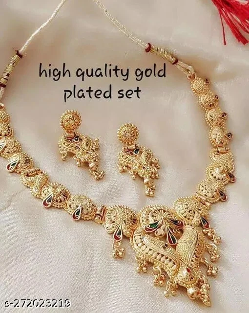Indian Bollywood Style Designer Gold Plated Fashion Bridal Jewelry Necklace Set