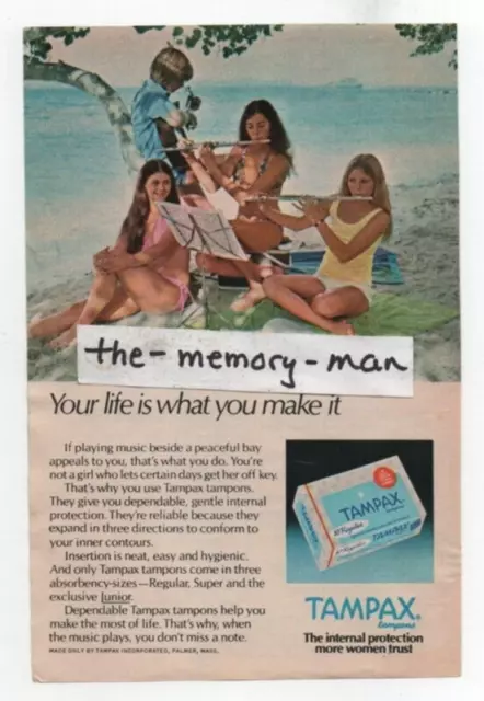 1971 PRINT AD page -Tampax tampons- girls diving swimming - vintage  ADVERTISING $7.99 - PicClick