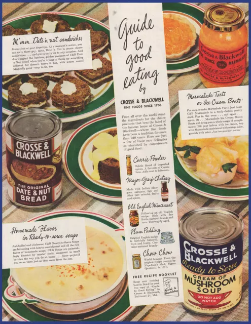 Vintage 1947 CROSSE & BLACKWELL Fine Foods Canned Goods Ephemera 1940's Print Ad