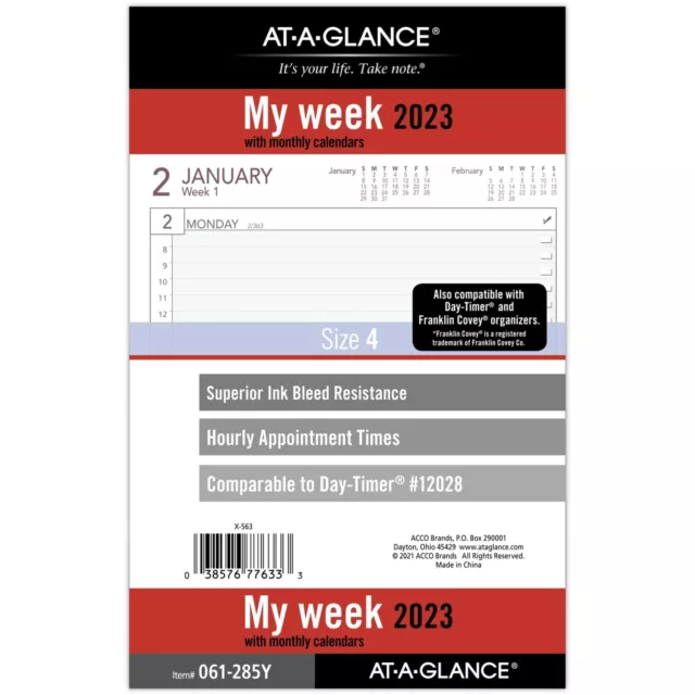 AT-A-GLANCE 2023 Weekly Planner Refill, Hourly, 12028 Day-Timer, 5-1/2" x 8-1...