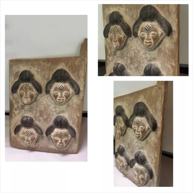 Antiker Fensterladen Bild Holz handgeschnitzt vier Gesichter Punu Gabun Afrika