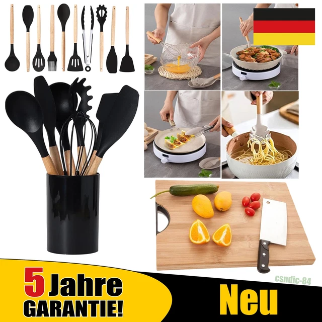 30-teiliges Silikon-Kochutensilien Set Mit Halter | Hitzebeständig Bis 230°C, Antihaftbeschichtet | Küchenhelfer Mit Edelstahlgriff