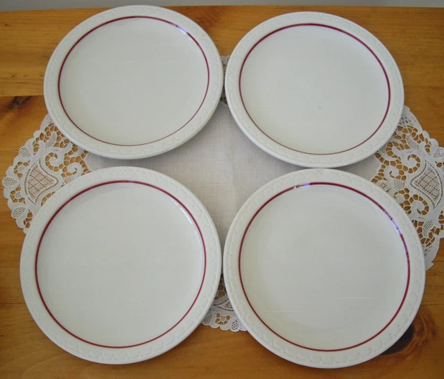 Vintage Syracuse China RAILROAD CARDINAL RED Line  Econo-Rim 7" Plates  ~Setof 4