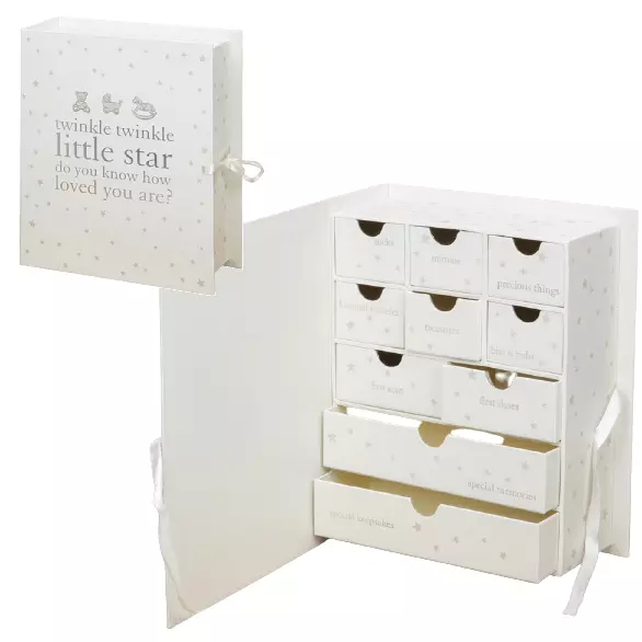 Scatola Keepsake neonato con cassetti memoria bambino petto regalo battesimo