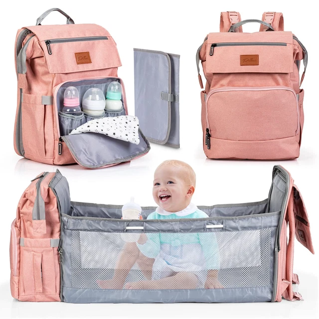 Portable Baby Diaper Bag Backpack Portable Crib Changing Station Travel (Pink)