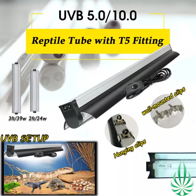 T5 Light Fixture With 24w/39w 5.0 10.0 UVB Lamp Kit Fo Pet Reptile Lizard Turtle