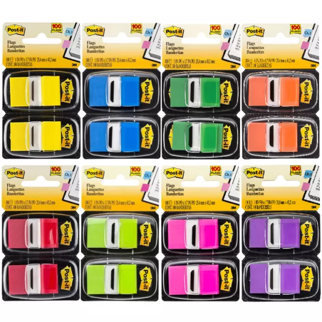 Post-it 3M Flags 25 x 43mm Primary Color 100 Sheets Blue Pink Yellow Red Green