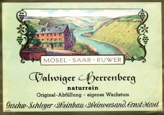 Lovely Scene Valwiger Herrenberg Mosel Saar Ruwer German Wine Label