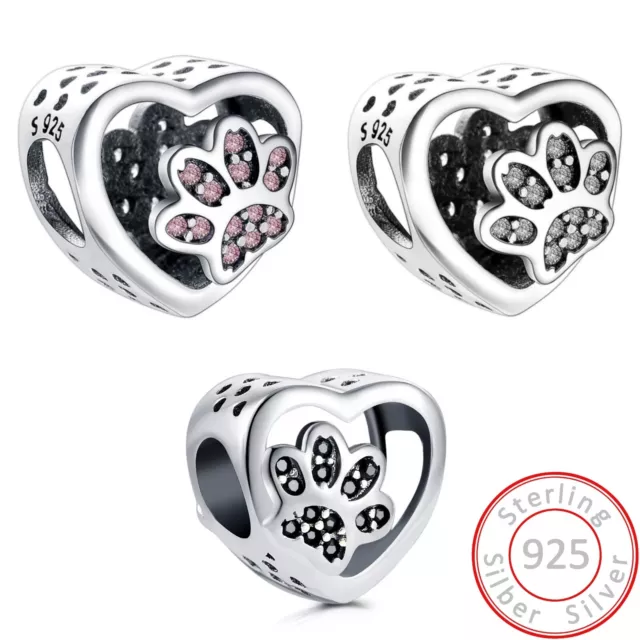 💝 Charms Anhänger Herz Pfote Katze Hund Damen Charm Armband 925 Sterling Silber