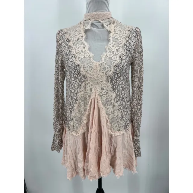 Free People Women Size Small Pink Tell Tale Lace Tunic