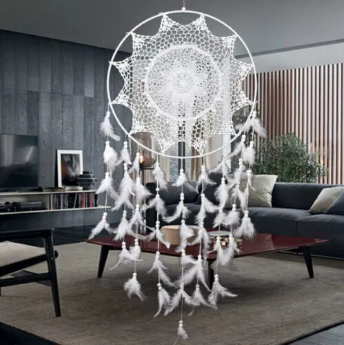 Weiß Großer Hoop handgemachte Traumfänger mit Federn hängen Dreamcatcher Deko