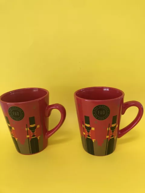 Galerie FAO Schwartz NYC 2 Christmas Nutcracker Soldier Coffee Mugs Red
