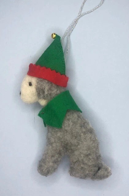 Blue Bedlington Terrier  Christmas Elf - Part Needle Felted Dog,,