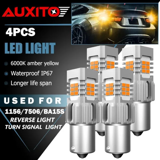 4X 1156 BA15S P21W 33SMD LED Car Backup Reverse Rear Light Bulbs Amber 3000K