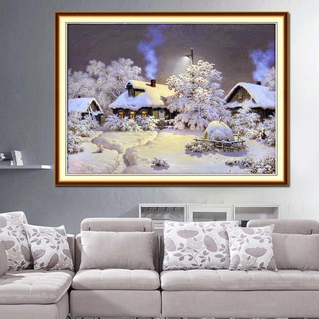 5D DIY Diamonds Painting Full Round Drill Snowhouse Landscape Picture Home Decor 3