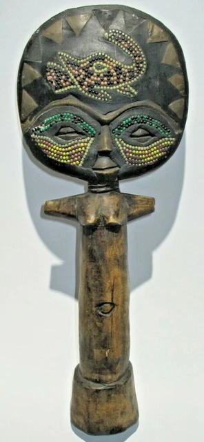 Rare Vintage Wooden Hand Beaded African Ceremonial Tribal Mask