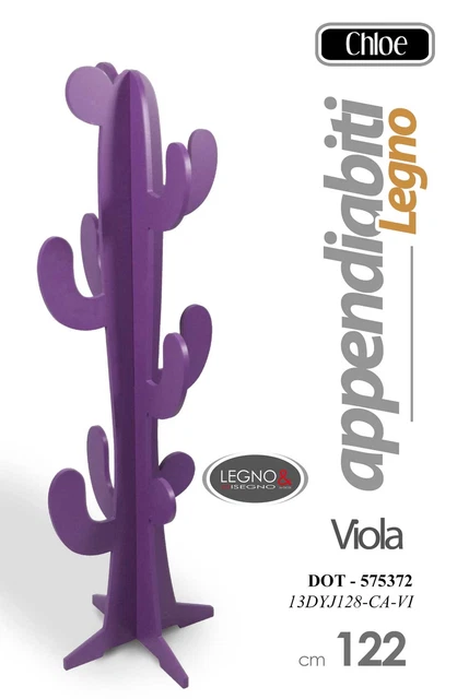 APPENDIABITI ALBERO VERTICALE ATTACCAPANNI DA TERRA LEGNO PIANTANA VIOLA 122cm