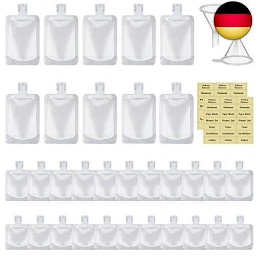 32 Stück Reise Kosmetik Behälter, Nachfüllbare Leere Quetschbeutel mit Funnel un