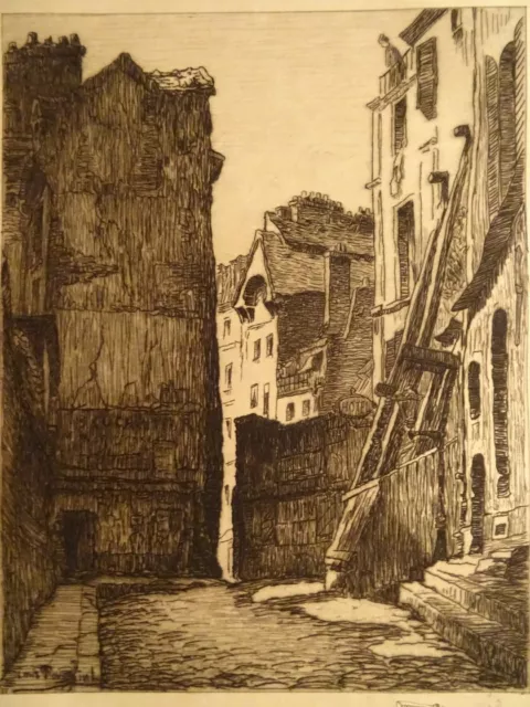 Henri TOUSSAINT (1849-1911) GRANDE EAU FORTE VIEUX PARIS RUE PRETRES ST SEVERIN 2