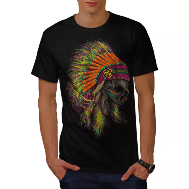 T-shirt Wellcoda American Indian Skull da uomo, grafica stampata