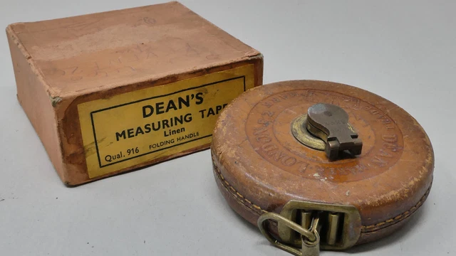DEAN'S MEASURING TAPE 33ft Linen Folding Handle in Original Box
