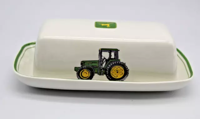 John Deere 2 pc Covered Butter Dish NOTHING RUNS LIKE A DEERE! Gibson Ceramic