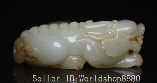 2.8" Ancient Chinese Hetian Nephrite Jade Carved Mother-Son Beast Amulet Pendant