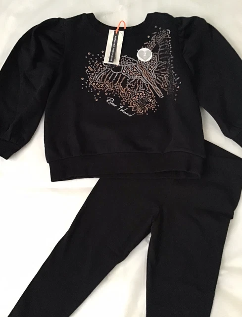 River island mini girls aged 3-4 years black sequin butterfly sweat top set BNWT 2