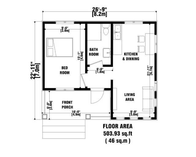 Custom Tiny House Home Cabin Plans 1 Bedroom 1 Bathroom & Free CAD File