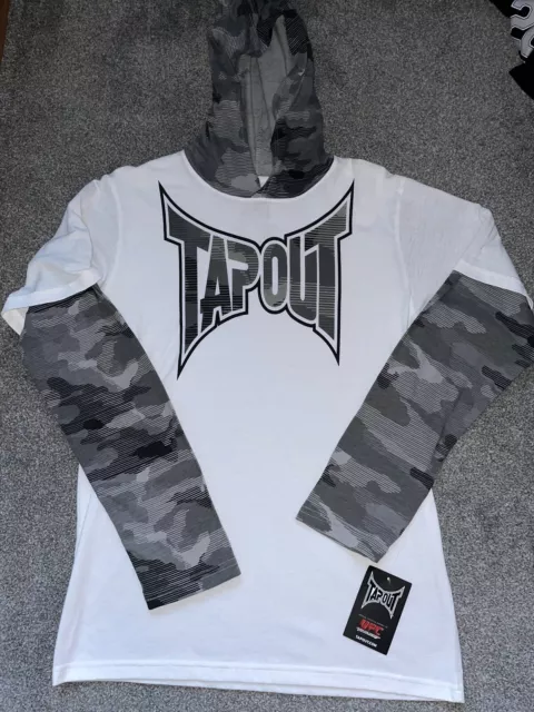 NWT TapOut White Layered Hooded Long Sleeve Tee Shirt Boys XL 18-20 UFC Camo