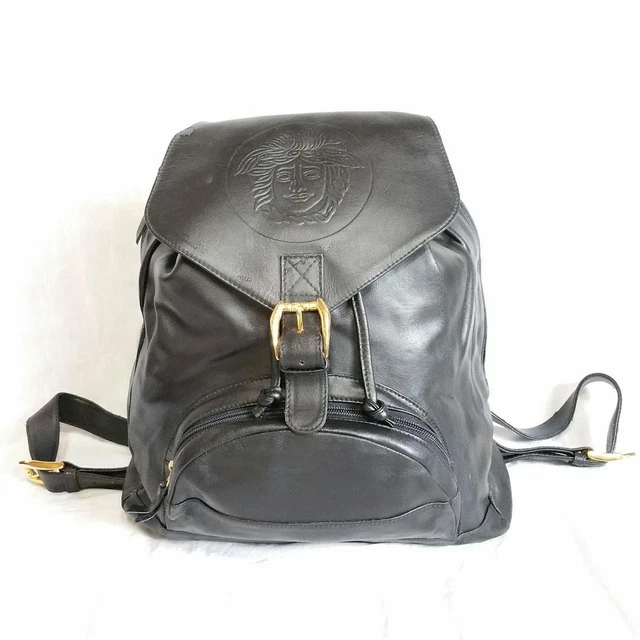 GIANNI VERSACE BackPack Rucksack Medusa Black Leather from japan Medusa embossed