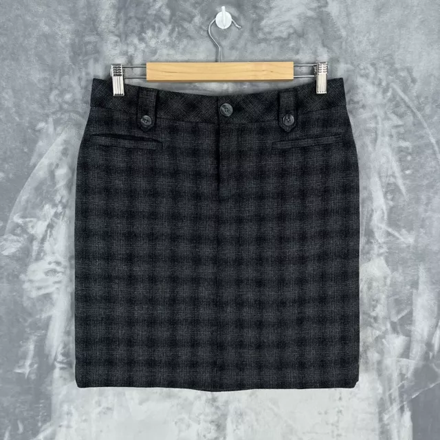 Eddie Bauer Gray Black Plaid Wool Blend Lined  Pencil Skirt Women's Size 6