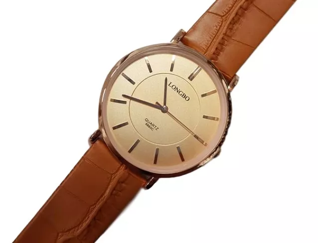 Orologio Da Polso Uomo 8860L Analogico Quarzo Classico Pelle Marron Qua Oro lac