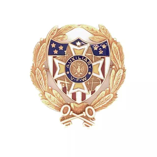 10K Gold Enamel VFW Veteran Foreign Wars Auxiliary Past Treasurer Pin1.25" 6.3gm