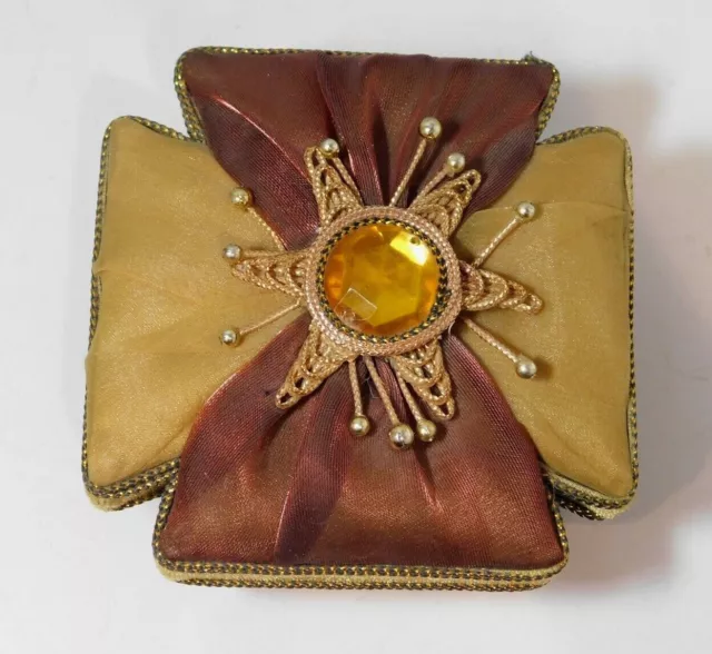 Beautiful Vintage Jewelled Velvet Silk Fabric Maltese Cross Christmas Gift Box