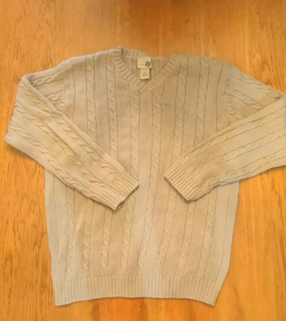 J. Khaki Beige Cable knit Long Sleeve Camel Tan Sweater Sweatshirt Size Large