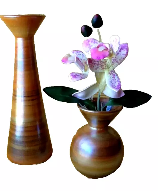 2 er Set Sgrafo Modern Peter Müller Porzellan Golddekor Gold Vase Vasen RARE 2