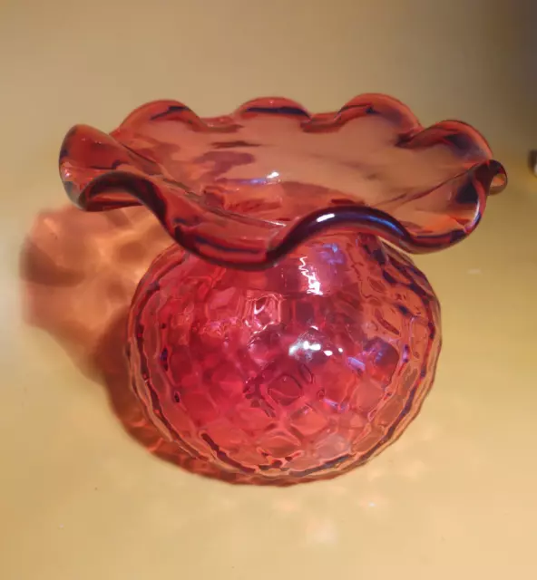 Chalet Glass Heritage Cranberry Vase Quilted Art Glass A. Rossi 1960's