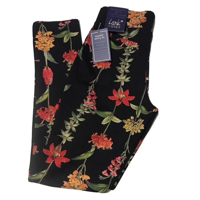 Lark + Grey  Slim Fit Body Shaping Black Floral legging/Pant Women's Size S NWT