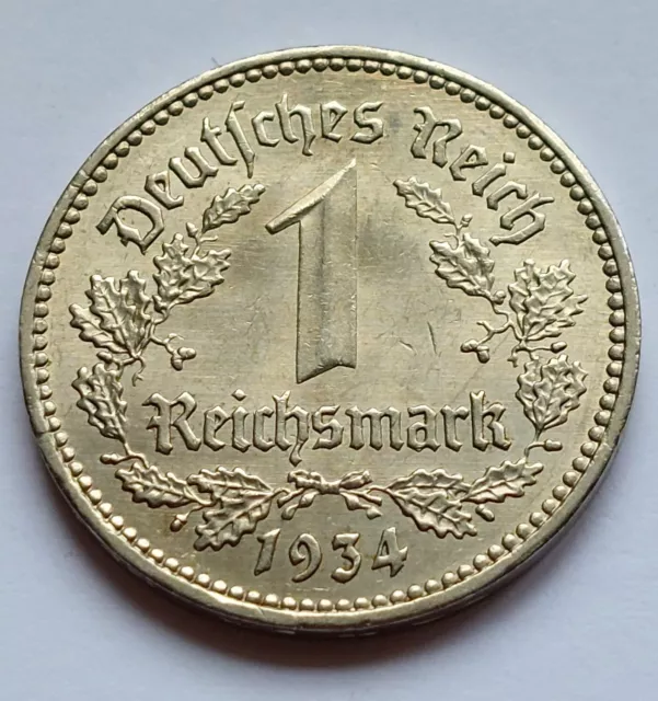 3. Reich, 1 Mark 1934 A, J. 354, Erhaltung !, vz/stgl