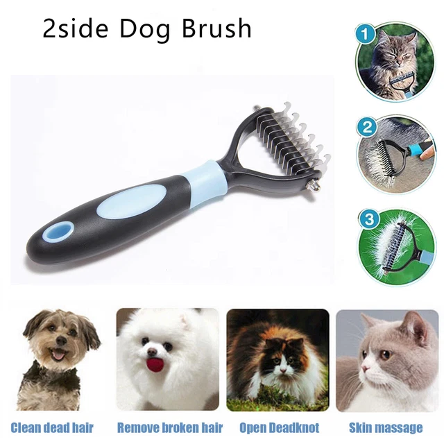 2side Dog Brush for Shedding Dematting Pet Grooming Cat Hair Undercoat Rake Comb