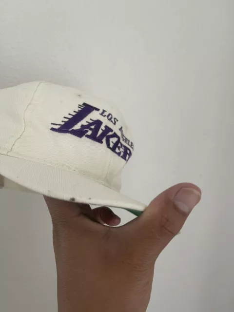 VINTAGE 90S LOS Angeles Lakers Script Youngan Snapback Hat White Purple ...