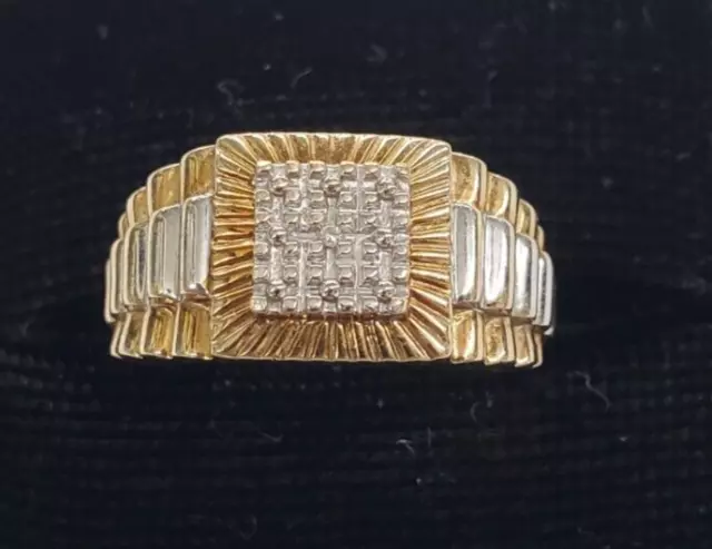 10K Solid Two-Tone Gold & Diamond President-Style Ring by JJT size 6 (3.1 grams)