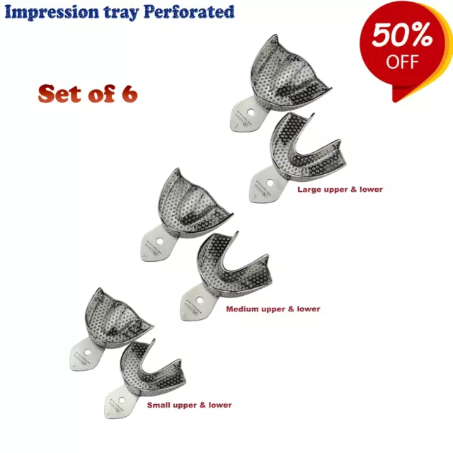 Dental Orthodontics instruments Perforated Impression Trays Rim Lock- Set of 6