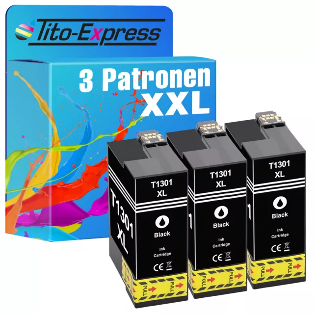 3 Patronen Black für Epson WorkForce WF-3010 DW WF-3520 DWF WF-3530 DTWF TE1301