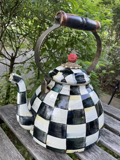 Mackenzie-Childs Courtly Check Enamel Tea Kettle 2-Quart Black/White Mackenzie-Childs Courtly Check Enamel Tea Kettle 2-Quart Black/White