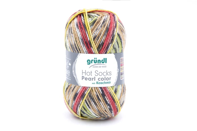 Gründl Hot Socks Pearl Color, 2 x 50 g, mit Kaschmir, 4-fädig, Sockenwolle